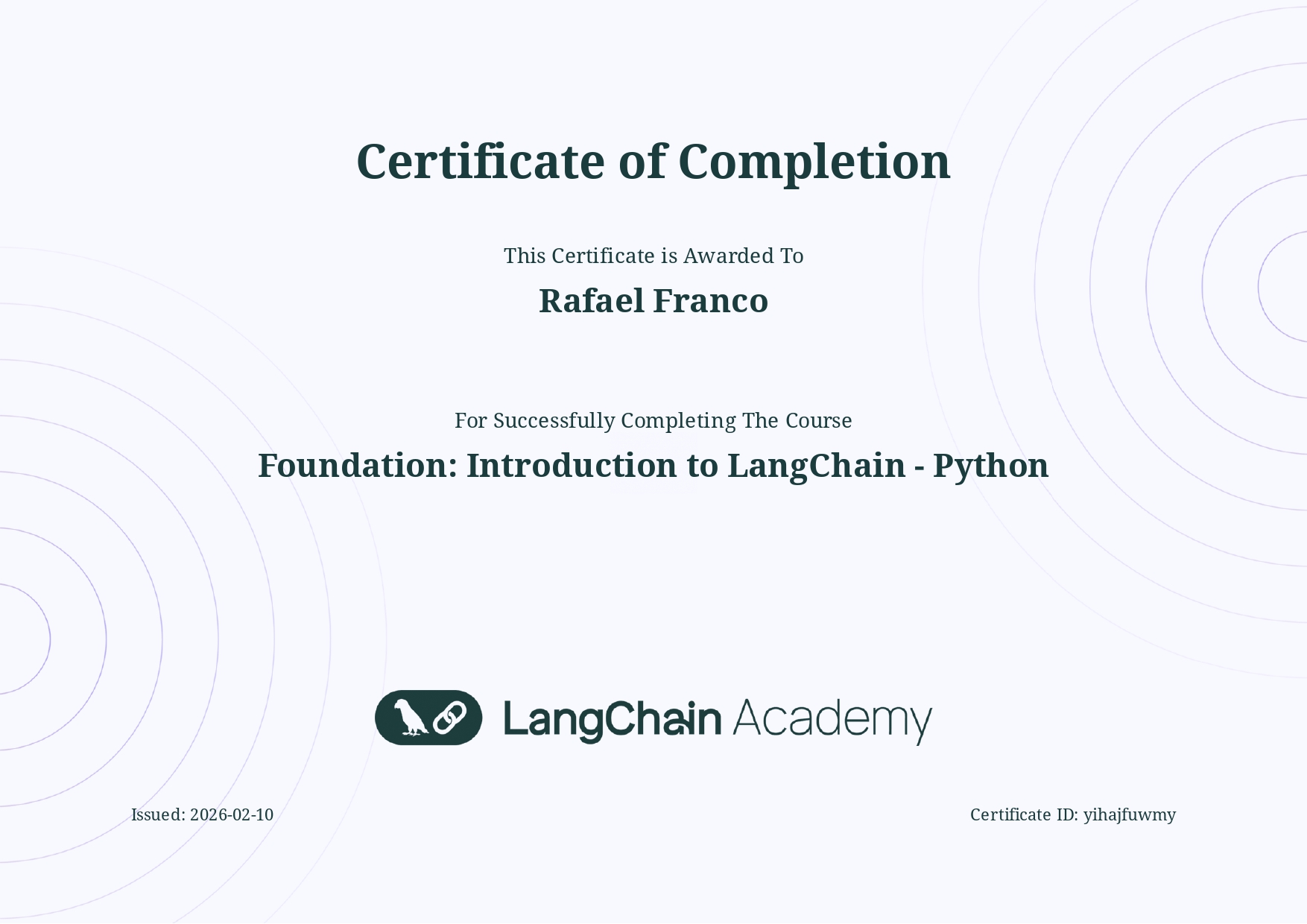 Foundation: Introduction to LangChain - Python Certificate